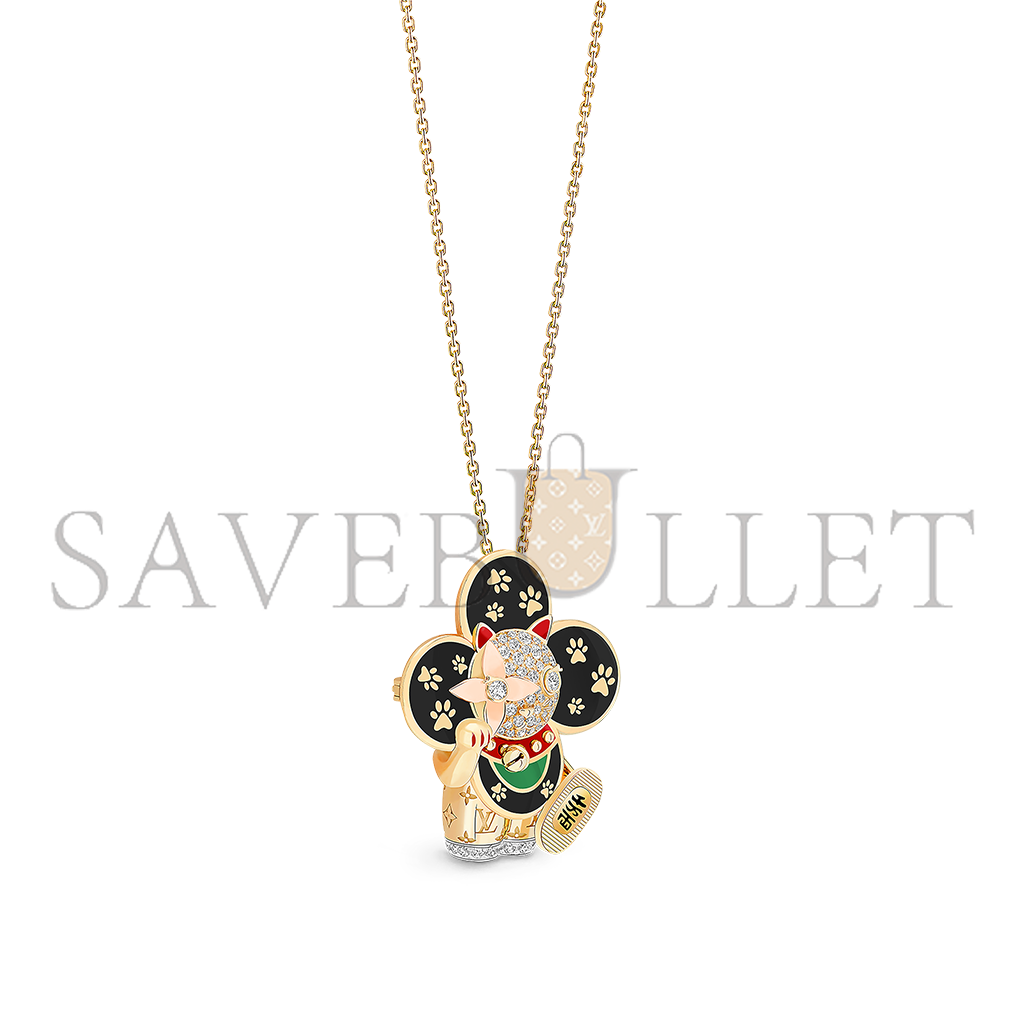 LOUIS VUITTON VIVIENNE MANEKI NEKO PENDANT, 3 GOLDS, LACQUER & DIAMONDS Q93901